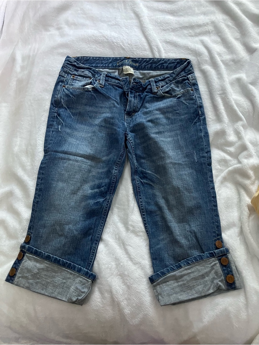 Denim Cropped Button-Cuff Jeans